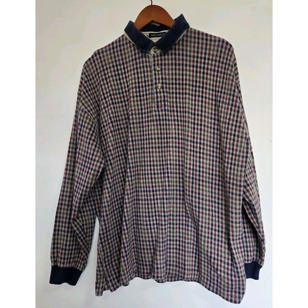 VTG Van Heusen Rugby Shirt Mens XL Polo Plaid Multicolor Long Sleeve 90s Y2K